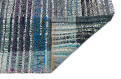 Girit Turquoise Striped Wool Handmade Area Rug 5'10" x 4'9"