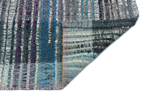 Girit Turquoise Striped Wool Handmade Area Rug 5'10" x 4'9"