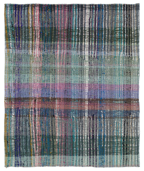 Girit Turquoise Striped Wool Handmade Area Rug 5'10" x 4'9"