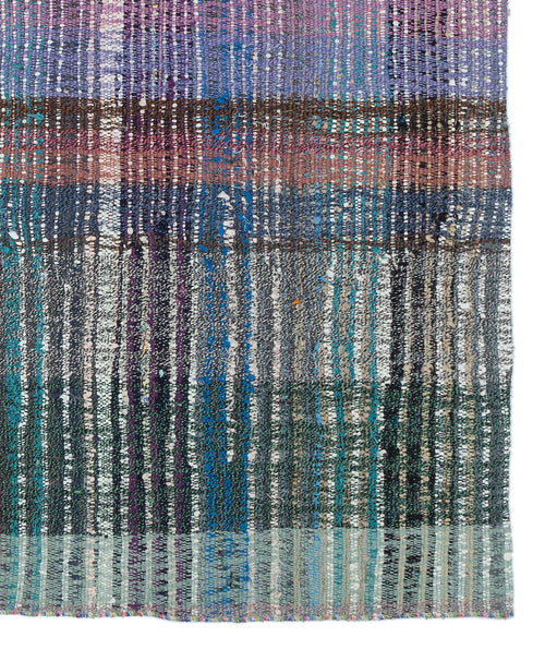 Girit Turquoise Striped Wool Handmade Area Rug 5'10" x 4'9"