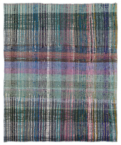 Girit Turquoise Striped Wool Handmade Area Rug 5'10" x 4'9"