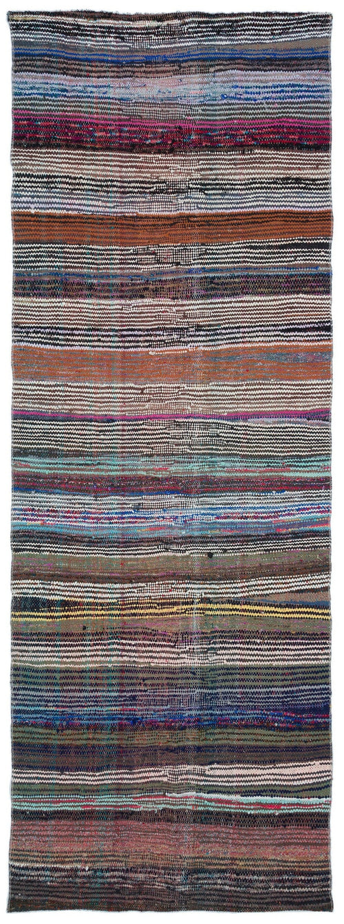 Girit Brown Striped Wool Handmade Area Rug 3'9" x 10'6"