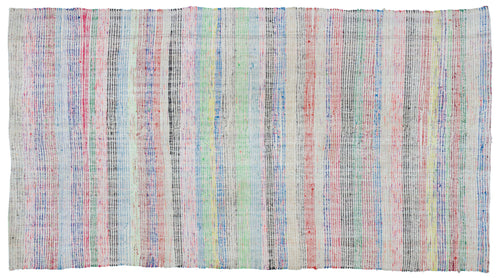 Girit Beige Striped Wool Handmade Area Rug 5'0" x 8'8"