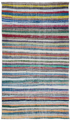 Girit Beige Striped Wool Handmade Area Rug 5'1" x 9'0"