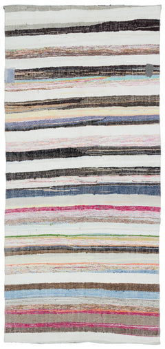 Girit Beige Striped Wool Handmade Area Rug 4'10" x 10'4"