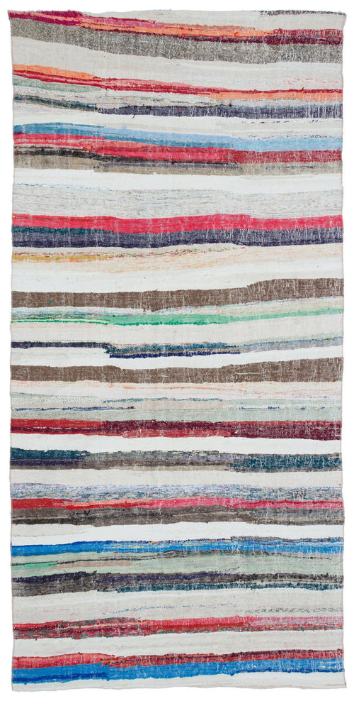 Girit Beige Striped Wool Handmade Area Rug 5'1" x 10'4"