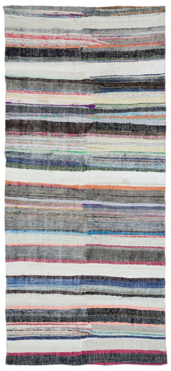 Girit Beige Striped Wool Handmade Area Rug 5'5" x 9'11"