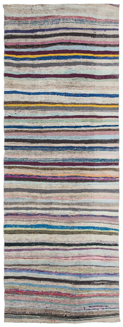 Girit Beige Striped Wool Handmade Area Rug 6'1" x 9'1"