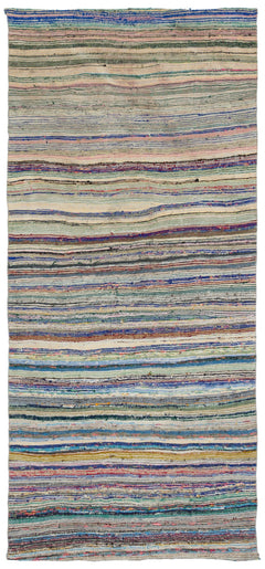 Girit Beige Striped Wool Handmade Area Rug 5'1" x 10'7"
