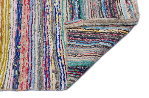 Girit Beige Striped Wool Handmade Area Rug 5'1" x 10'7"