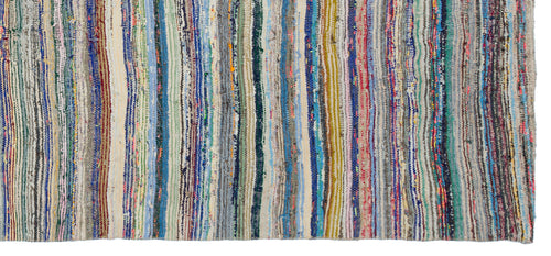 Girit Beige Striped Wool Handmade Area Rug 5'1" x 10'7"