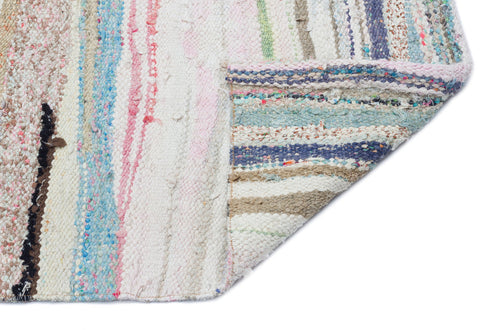 Girit Beige Striped Wool Handmade Area Rug 4'6" x 6'11"