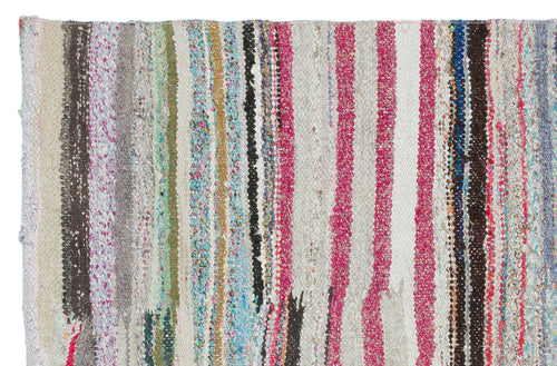 Girit Beige Striped Wool Handmade Area Rug 4'6" x 6'11"