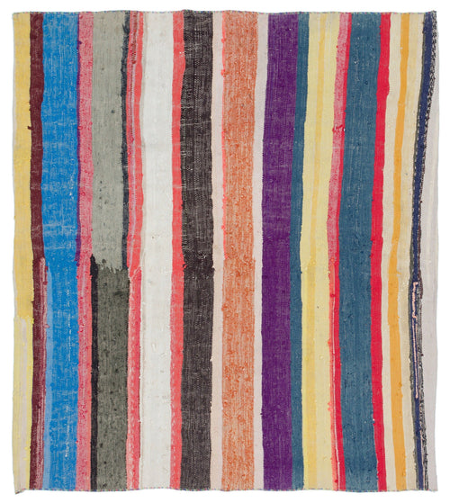 Girit Beige Striped Wool Handmade Area Rug 6'0" x 5'1"