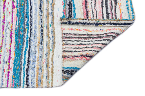 Girit Beige Striped Wool Handmade Area Rug 4'11" x 9'5"