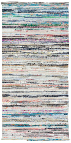 Girit Beige Striped Wool Handmade Area Rug 4'11" x 9'5"
