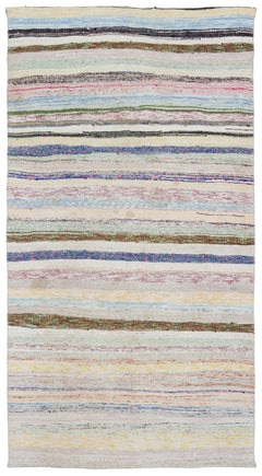 Girit Beige Striped Wool Handmade Area Rug 5'3" x 8'10"