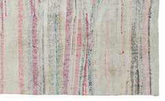 Girit Beige Striped Wool Handmade Area Rug 4'9" x 7'9"