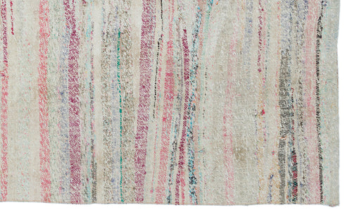 Girit Beige Striped Wool Handmade Area Rug 4'9" x 7'9"