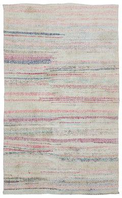 Girit Beige Striped Wool Handmade Area Rug 4'9" x 7'9"
