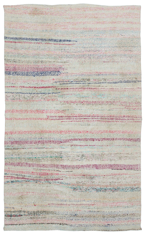 Girit Beige Striped Wool Handmade Area Rug 4'9" x 7'9"