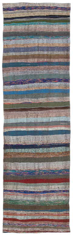 Girit Brown Striped Wool Handmade Area Rug 3'5" x 11'5"