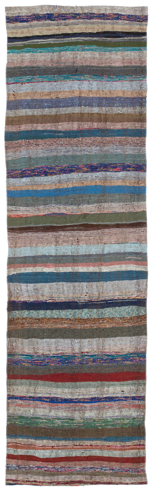 Girit Brown Striped Wool Handmade Area Rug 3'5" x 11'5"