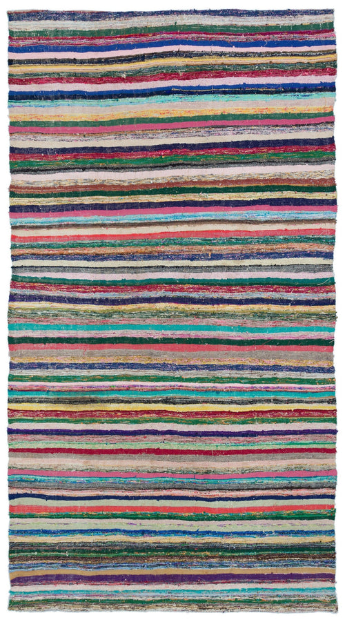 Girit Beige Striped Wool Handmade Area Rug 5'9" x 9'4"