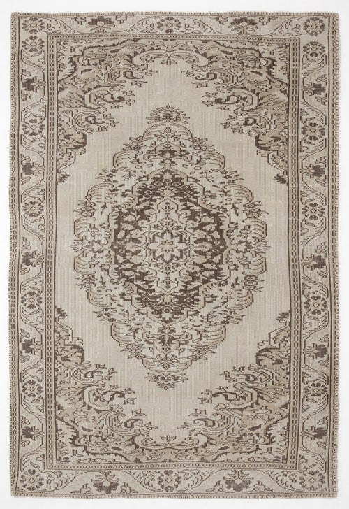 Atina Beige Vintage Wool Handmade Area Rug 5'11" x 8'9"
