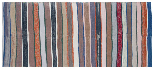 Girit Beige Striped Wool Handmade Area Rug 4'9" x 10'9"