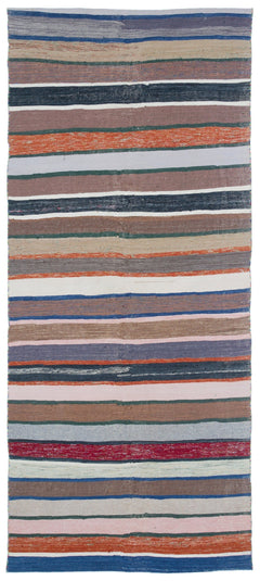 Girit Beige Striped Wool Handmade Area Rug 4'9" x 10'9"