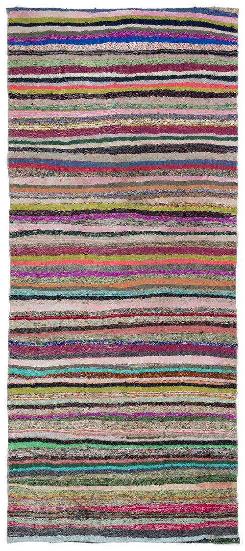 Girit Beige Striped Wool Handmade Area Rug 5'11" x 7'11"