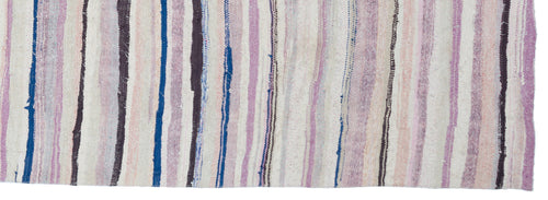 Girit Beige Striped Wool Handmade Area Rug 4'4" x 12'2"
