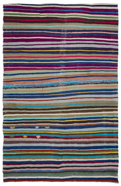 Girit Beige Striped Wool Handmade Area Rug 5'9" x 9'5"