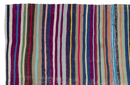 Girit Beige Striped Wool Handmade Area Rug 5'9" x 9'5"
