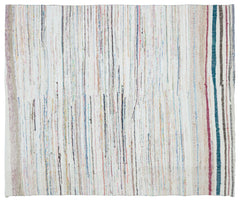 Girit Beige Striped Wool Handmade Area Rug 5'5" x 10'8"