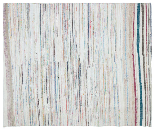 Girit Beige Striped Wool Handmade Area Rug 5'5" x 10'8"