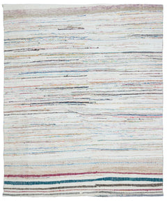 Girit Beige Striped Wool Handmade Area Rug 5'5" x 10'8"