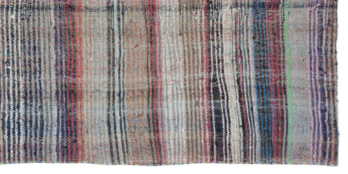 Girit Beige Striped Wool Handmade Area Rug 4'6" x 9'3"