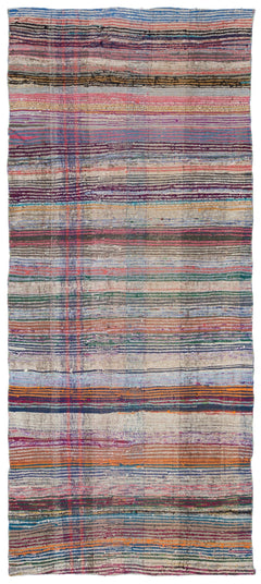 Girit Beige Striped Wool Handmade Area Rug 4'2" x 9'10"