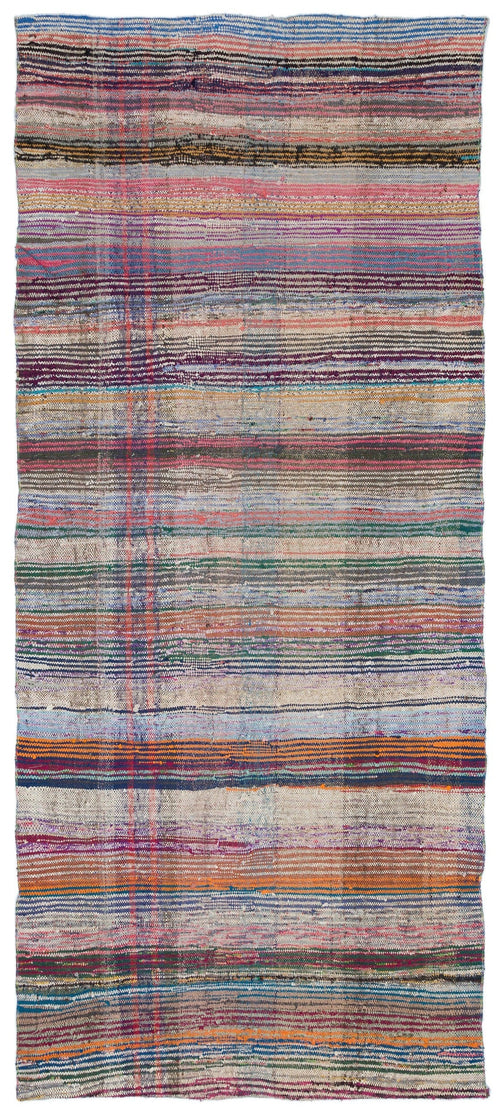 Girit Beige Striped Wool Handmade Area Rug 4'2" x 9'10"