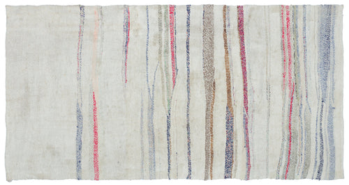 Girit Beige Striped Wool Handmade Area Rug 4'8" x 9'8"