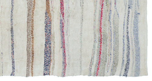 Girit Beige Striped Wool Handmade Area Rug 4'8" x 9'8"