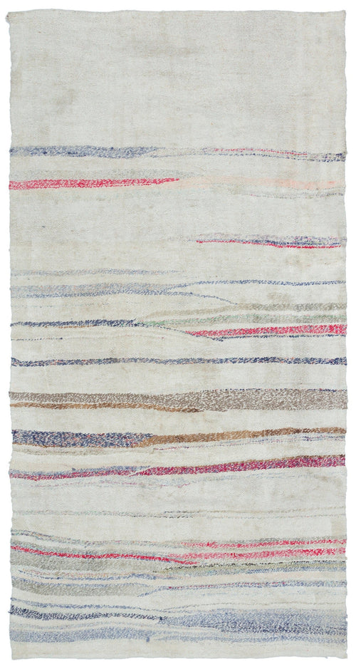 Girit Beige Striped Wool Handmade Area Rug 4'8" x 9'8"
