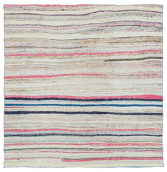 Girit Beige Striped Wool Handmade Area Rug 5'1" x 5'2"