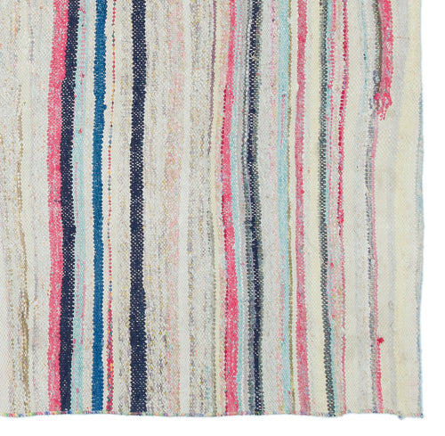 Girit Beige Striped Wool Handmade Area Rug 5'1" x 5'2"