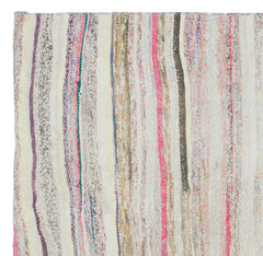 Girit Beige Striped Wool Handmade Area Rug 5'1" x 5'2"