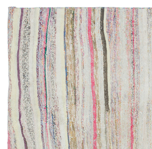 Girit Beige Striped Wool Handmade Area Rug 5'1" x 5'2"