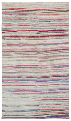 Girit Beige Striped Wool Handmade Area Rug 4'9" x 8'2"