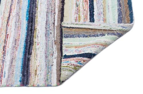 Girit Beige Striped Wool Handmade Area Rug 6'11" x 9'5"